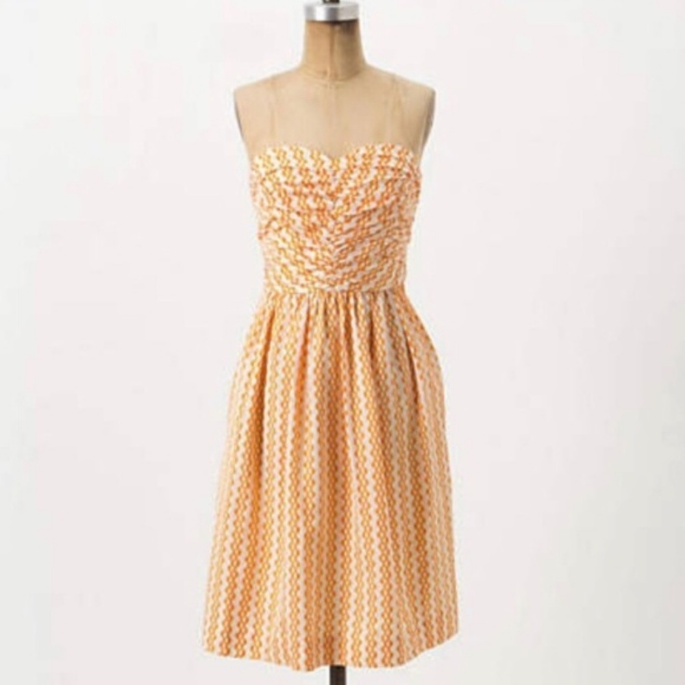 Anthropologie Strapless Dress in Orange and White